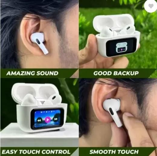 Smart Wireless Earbuds with LCD Touch Screen | Noise Cancellation | Rechargeable | Assorted Color