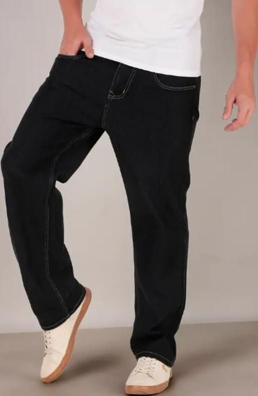 Men's Loose Fit Mid Rise Black Denim Jeans | Casual Solid Style