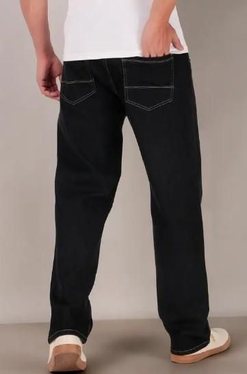 Men's Loose Fit Mid Rise Black Denim Jeans | Casual Solid Style