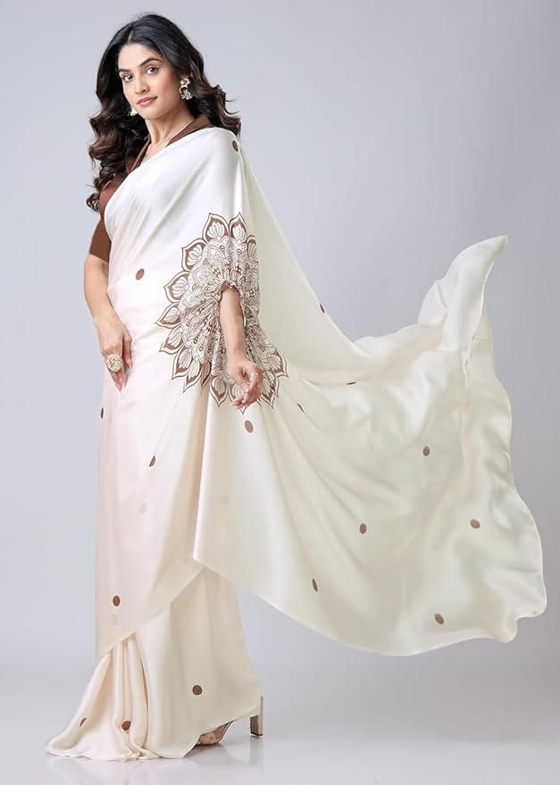 Satin Silk Printed Kaftan Saree with Unstitched Blouse β Elegant & Lightweight | 5.5m Saree + 1m Blouse