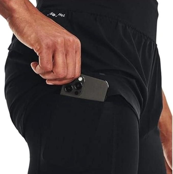 Running 2-in-1 Slim Fit Fitness Shorts β Black | Solid Pattern | Polyester | Sportswear