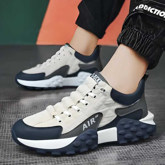 Men's White Thick Base Casual Sneakers – Synthetic Upper | Rubber Sole | Lace-Up | UK Size 6