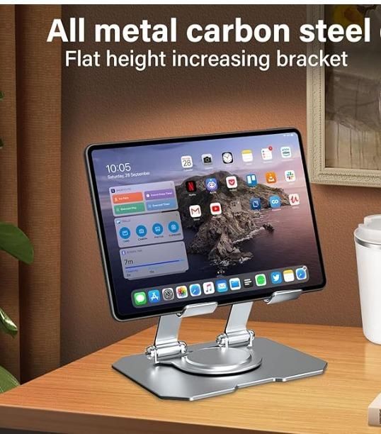 Rotating Base Tablet Stand – Adjustable &amp; Foldable | Carbon Steel | 360° Rotation