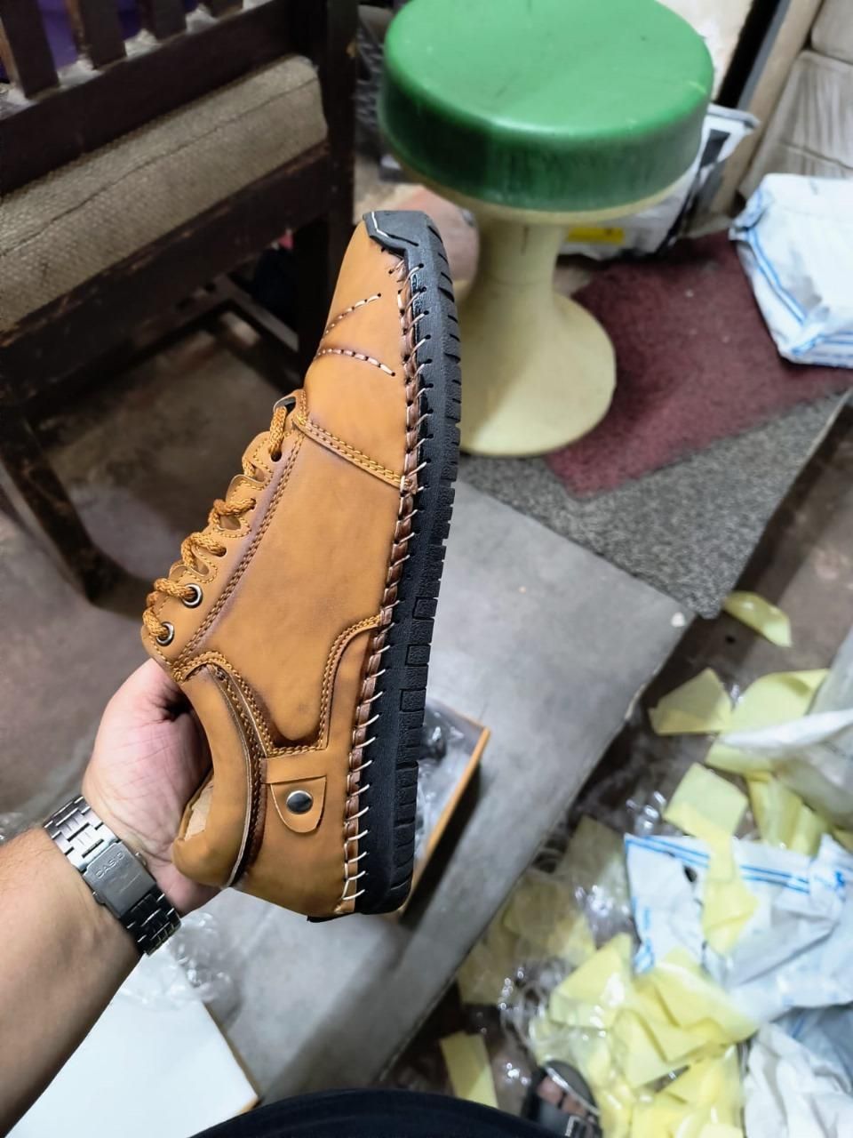 Men's Tan Casual Leather Shoes – Lightweight | Synthetic Leather | Rubber Sole | Lace-Up | UK Size 6