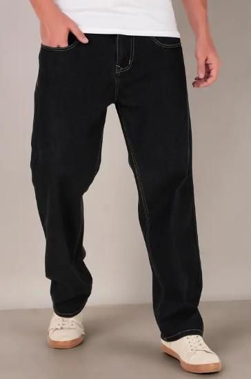 Men's Loose Fit Mid Rise Black Denim Jeans | Casual Solid Style