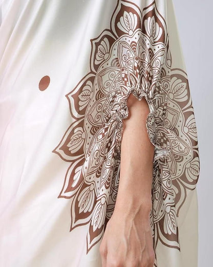 Satin Silk Printed Kaftan Saree with Unstitched Blouse – Elegant &amp; Lightweight | 5.5m Saree + 1m Blouse