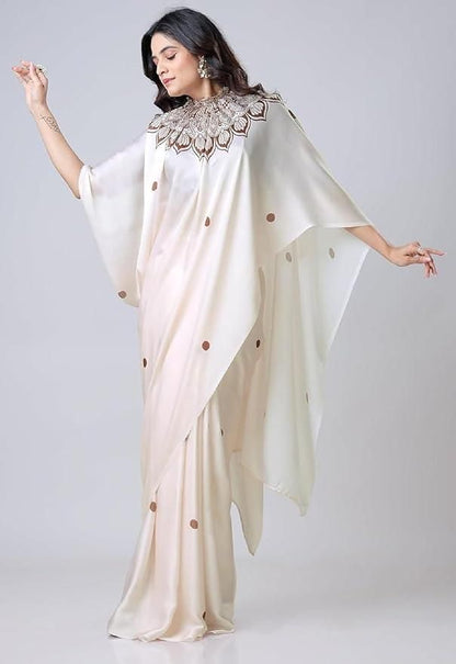 Satin Silk Printed Kaftan Saree with Unstitched Blouse – Elegant &amp; Lightweight | 5.5m Saree + 1m Blouse