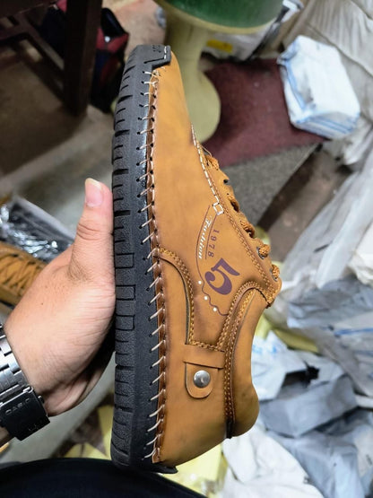 Men's Tan Casual Leather Shoes – Lightweight | Synthetic Leather | Rubber Sole | Lace-Up | UK Size 6