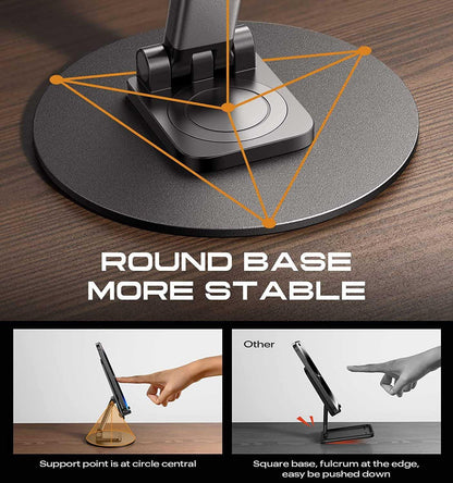 360° Rotating Mobile Phone Stand – Adjustable Height &amp; Angle | Foldable Desk Holder | Plastic Body
