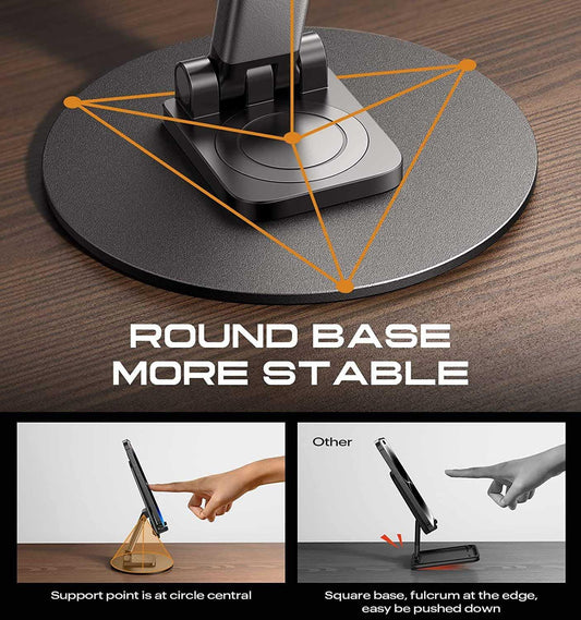 360° Rotating Mobile Phone Stand – Adjustable Height &amp; Angle | Foldable Desk Holder | Plastic Body