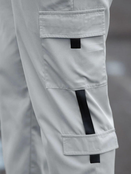Men's Solid Cotton Cargo Pant | Grey | Regular Fit | Drawstring Waist
