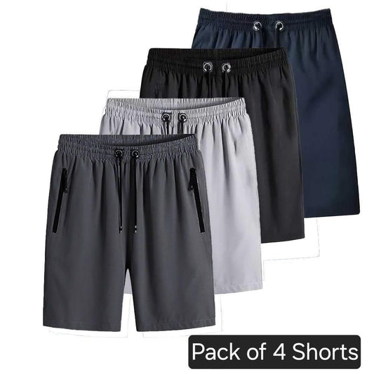 Combo of 4 Men's Stretchable Cotton Shorts – Multicolor Solid Pattern | Regular Fit