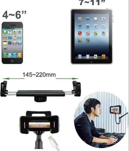 Flexible Clip Mobile Phone &amp; Tablet Stand – 3 Adjustable Arms | 110cm Length | Foldable &amp; Sturdy