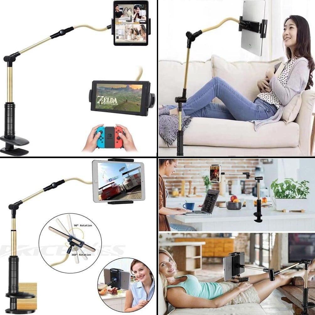 Flexible Clip Mobile Phone &amp; Tablet Stand – 3 Adjustable Arms | 110cm Length | Foldable &amp; Sturdy