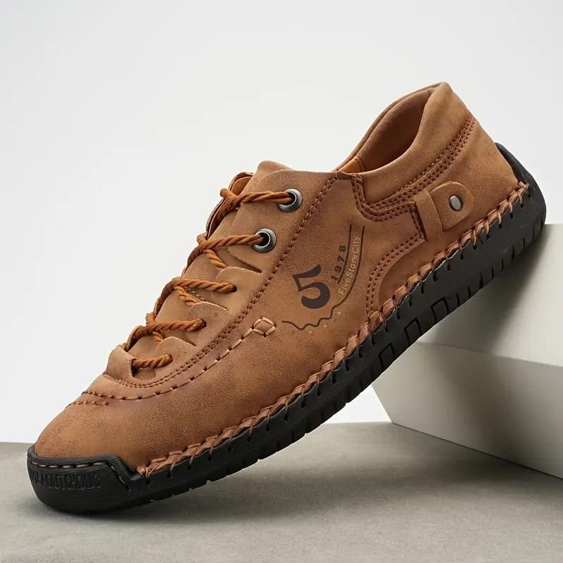 Men's Tan Casual Leather Shoes – Lightweight | Synthetic Leather | Rubber Sole | Lace-Up | UK Size 6
